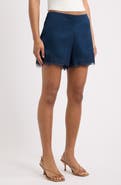 WAYF Elaine Lace Trim Matte Satin Shorts