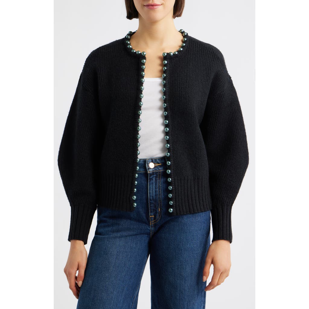 Wit & Wisdom Faux Pearl Trim Cardigan In Black