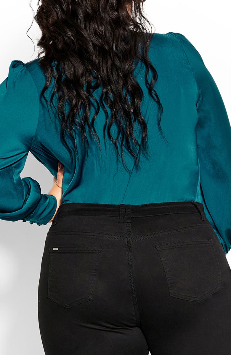 City Chic Chana Charmeuse Bow Blouse, Alternate, color, Teal