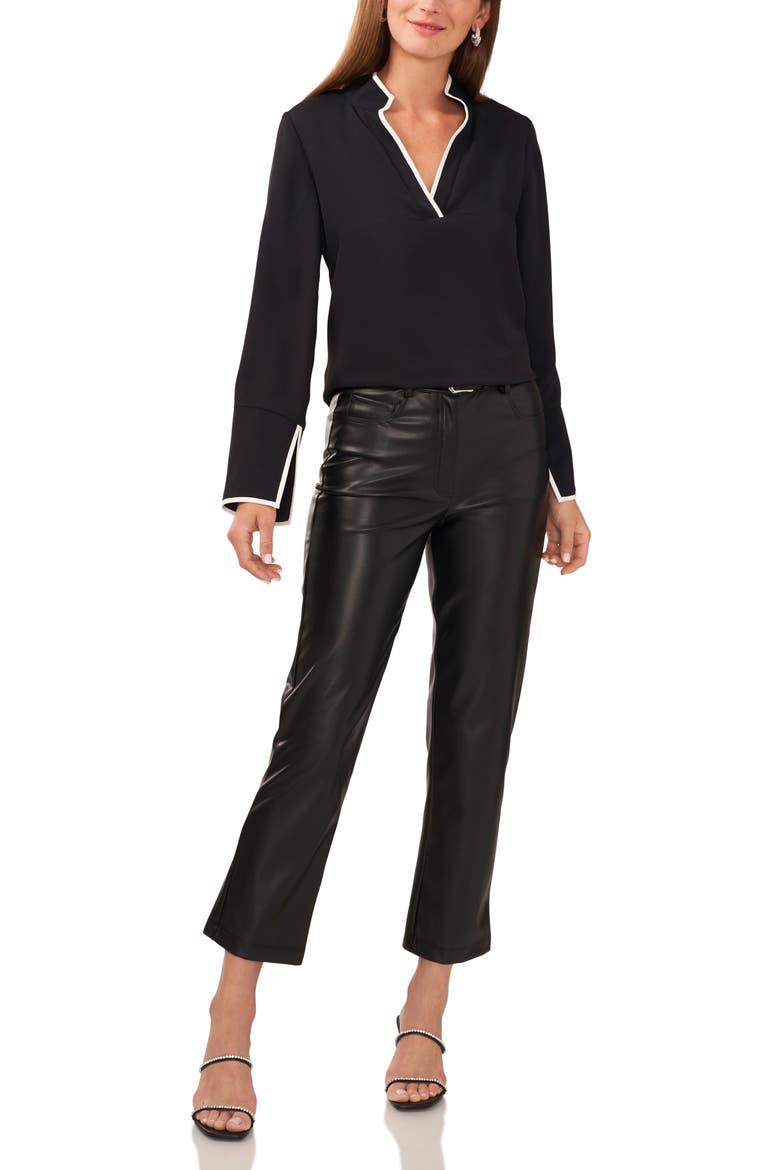 Trim Split Neck Top, Alternate, color, RICH BLACK