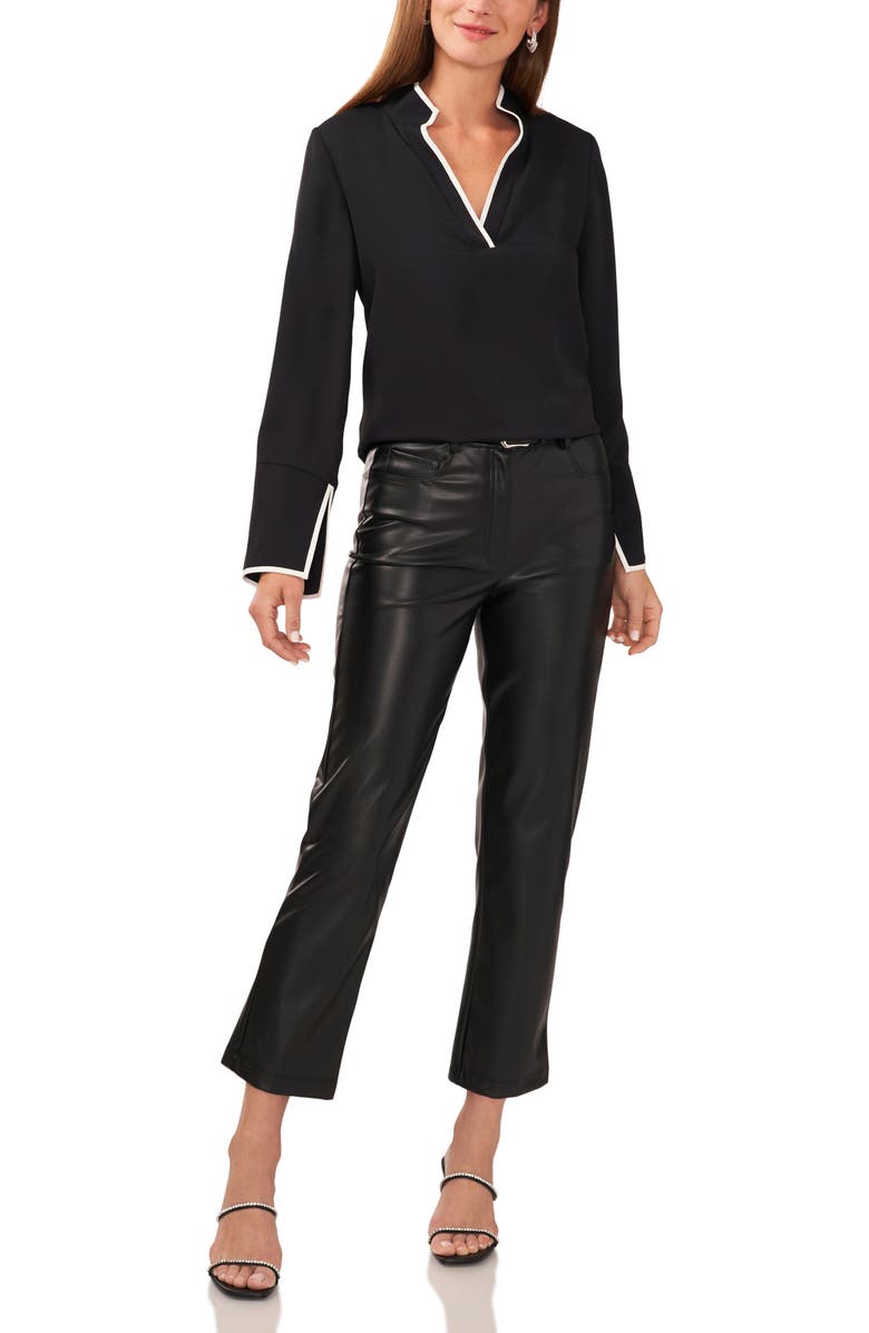 Vince Camuto Trim Split Neck Top, Alternate, color, Rich Black