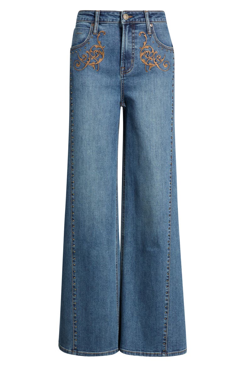 Stud Embroidered Wide Leg Jeans, Alternate, color, MEDIUM INDIGO