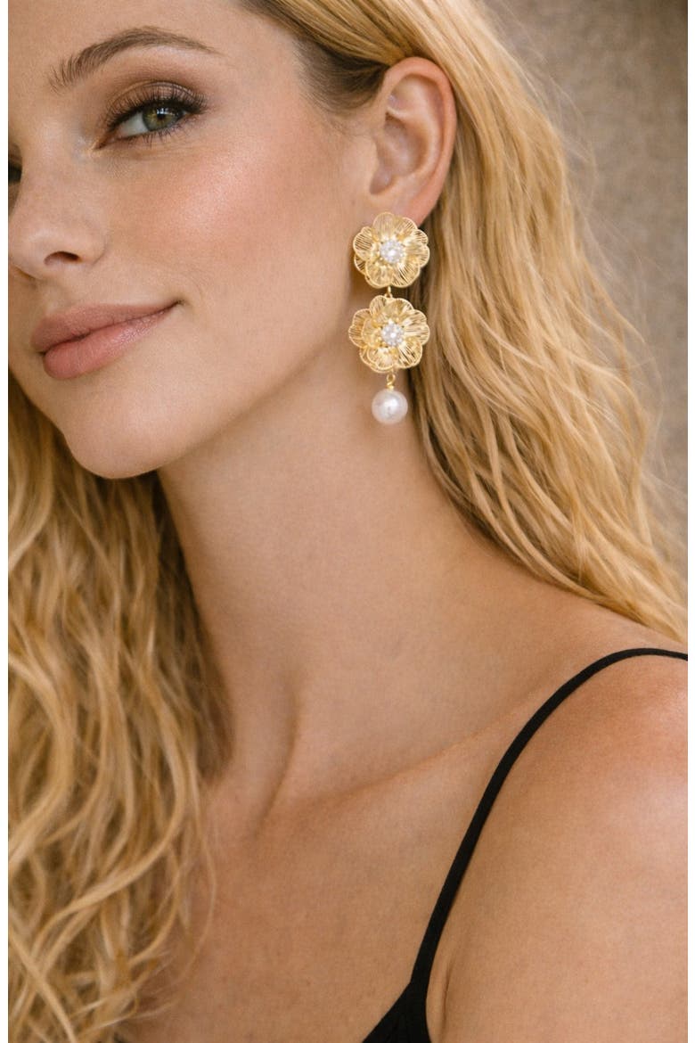 Norah Flower Statement Earrings, Alternate, color, GOLD