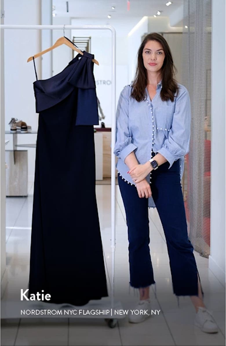 Bow One-Shoulder Crepe Mermaid Gown, sales video thumbnail