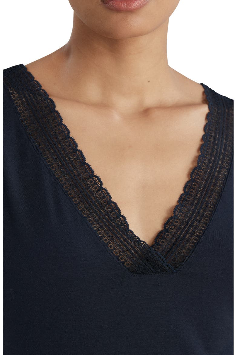 Lace Trim Knit Pajamas, Alternate, color, NAVY