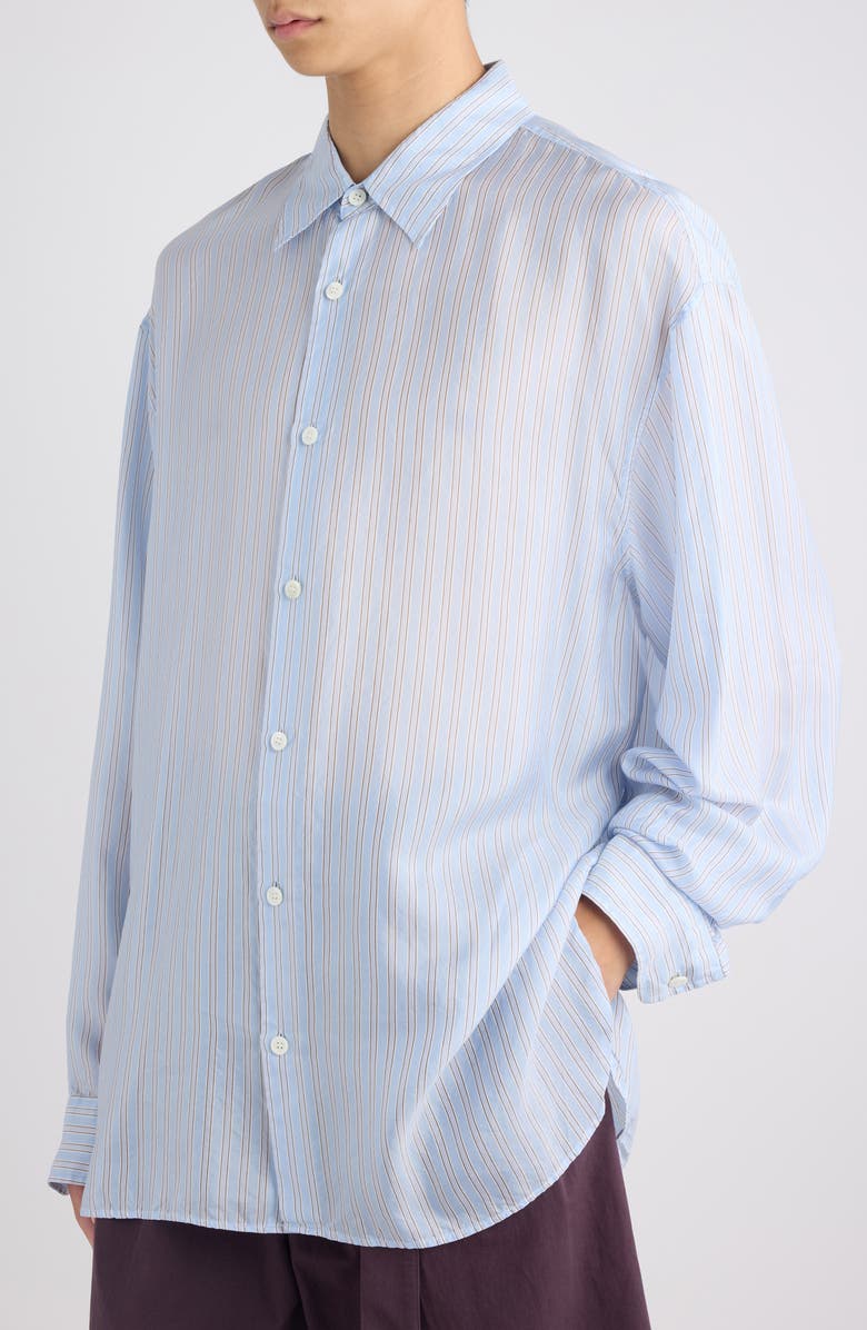 Dries Van Noten Croom Stripe Cupro Button-Up Shirt, Alternate, color, Light Blue
