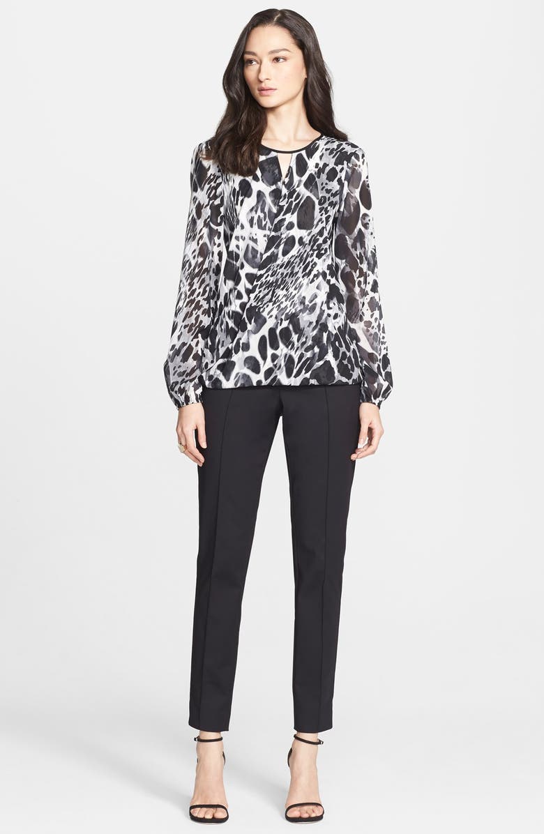 St. John Collection Animal Print Silk Georgette Blouse, Alternate, color, 