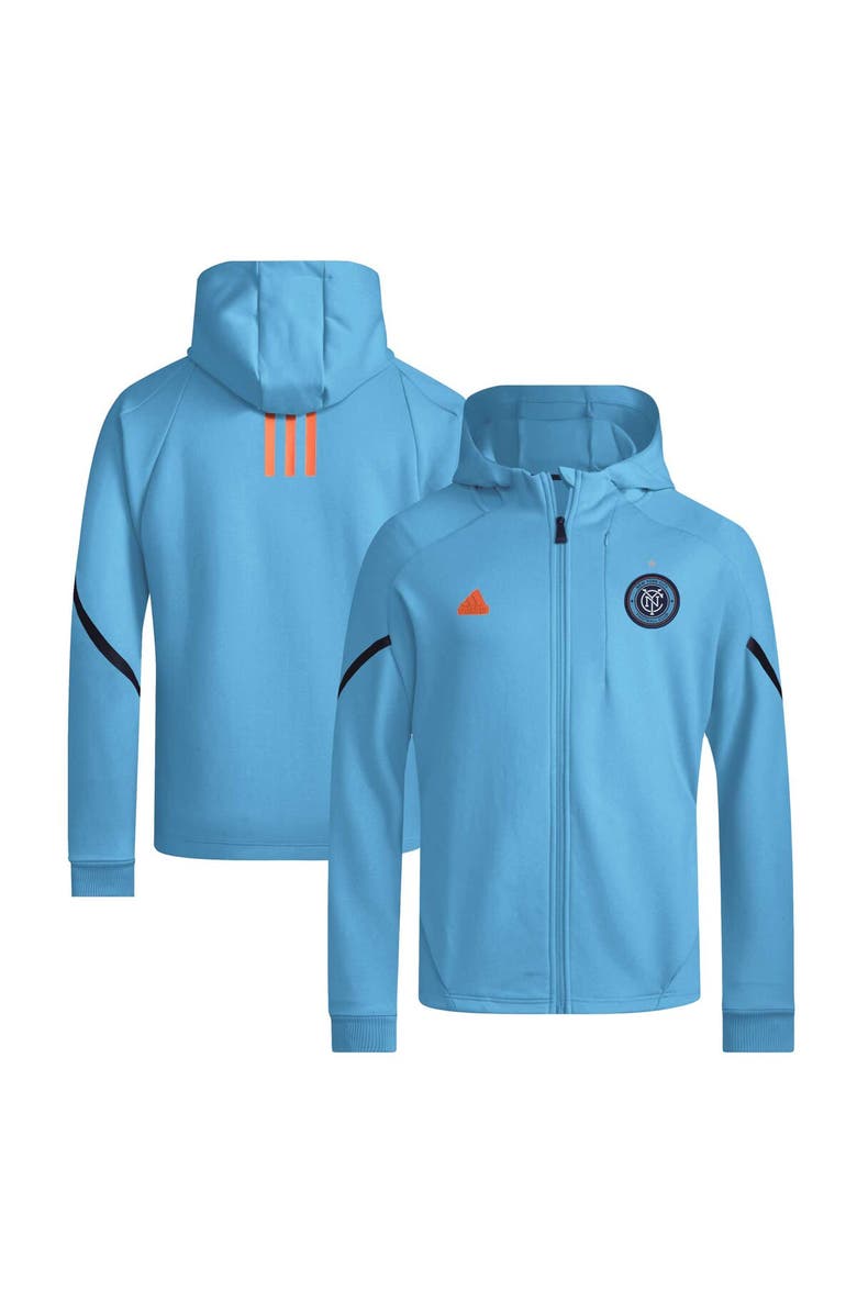 adidas Men's adidas Sky Blue New York City FC 2024 Anthem Travel Raglan Sleeve Full-Zip Jacket, Main, color, 