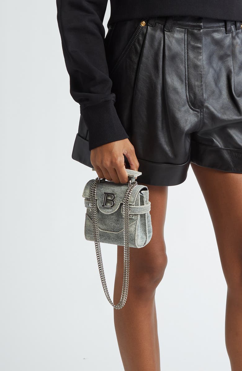 Balmain Mini B-Buzz Denim Crossbody, Alternate, color,