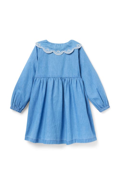 Janie And Jack Chambray Embroidered Collar Dress In Blue