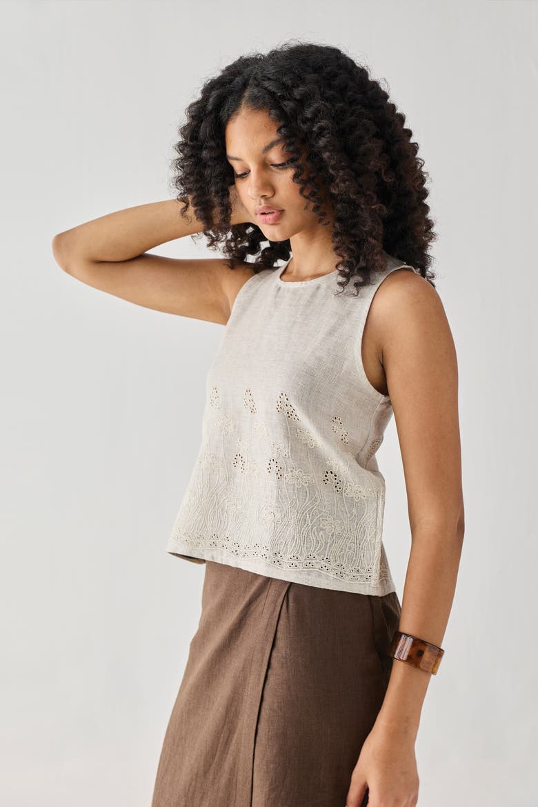 Embroidered Button Back Top, Alternate, color, Embroidered Linen White