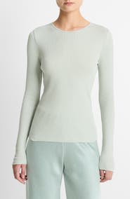 Vince Rib Pima Cotton Long Sleeve Crewneck T-Shirt
