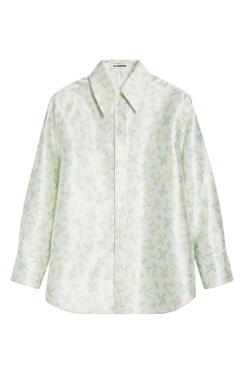 Jil Sander Floral Satin Button-Up Shirt, Main, color, Green Mint