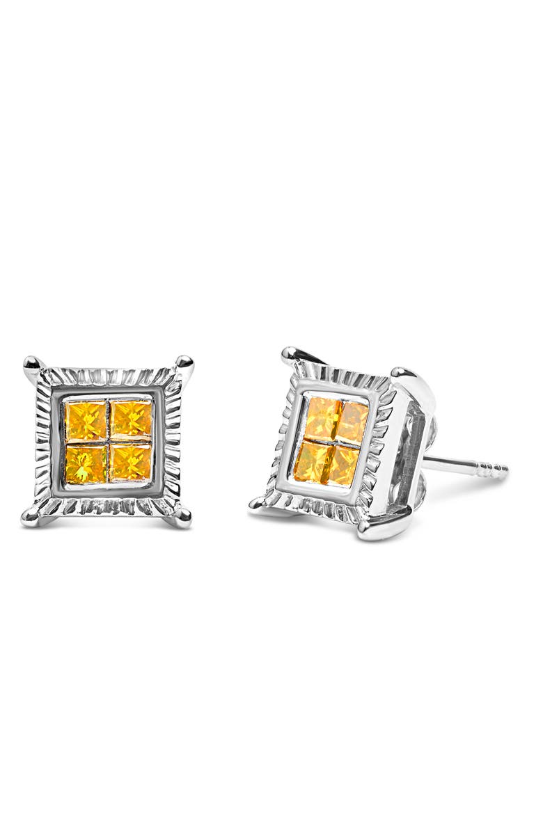 Haus of Brilliance .925 Sterling Silver 1/2 Cttw Yellow Princess Diamond Quad Stud Earring, Alternate, color, White