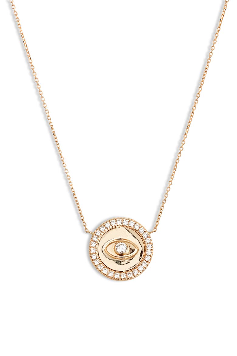 Classique Royale Evil Eye Disk Necklace, Main, color, DIAMOND