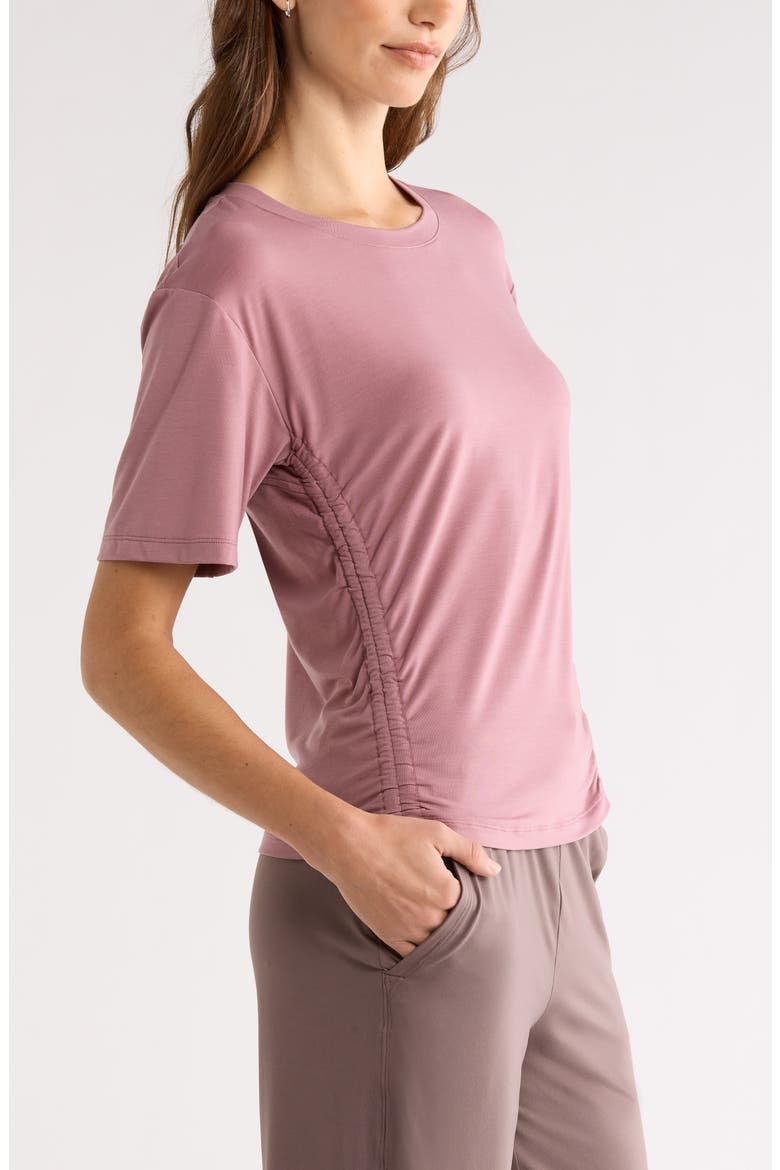 Breathe Ruched Performance T-Shirt, Alternate, color, PURPLE WISTFUL