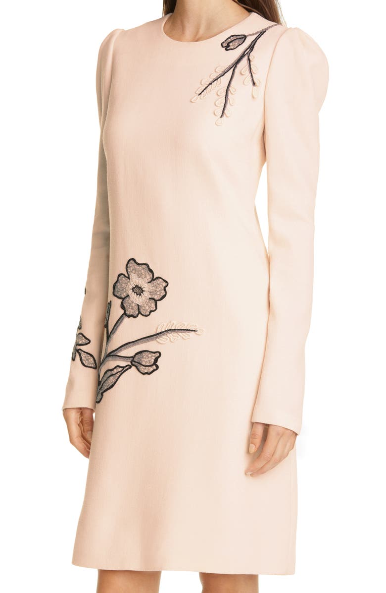 Lela Rose Long Sleeve Floral Embroidered Wool Crepe Tunic Dress, Alternate, color, 