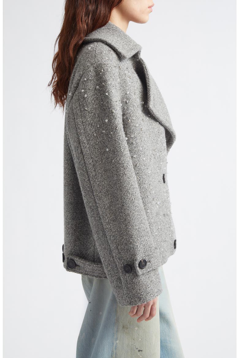 Crystal Embellished Wool Short Trench Coat, Alternate, color, MELANGE GREY