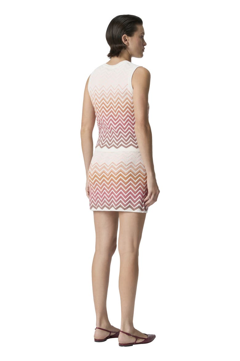 Mini Skirt In Cotton And Viscose Chevron Dégradé, Alternate, color, Pink & Rust