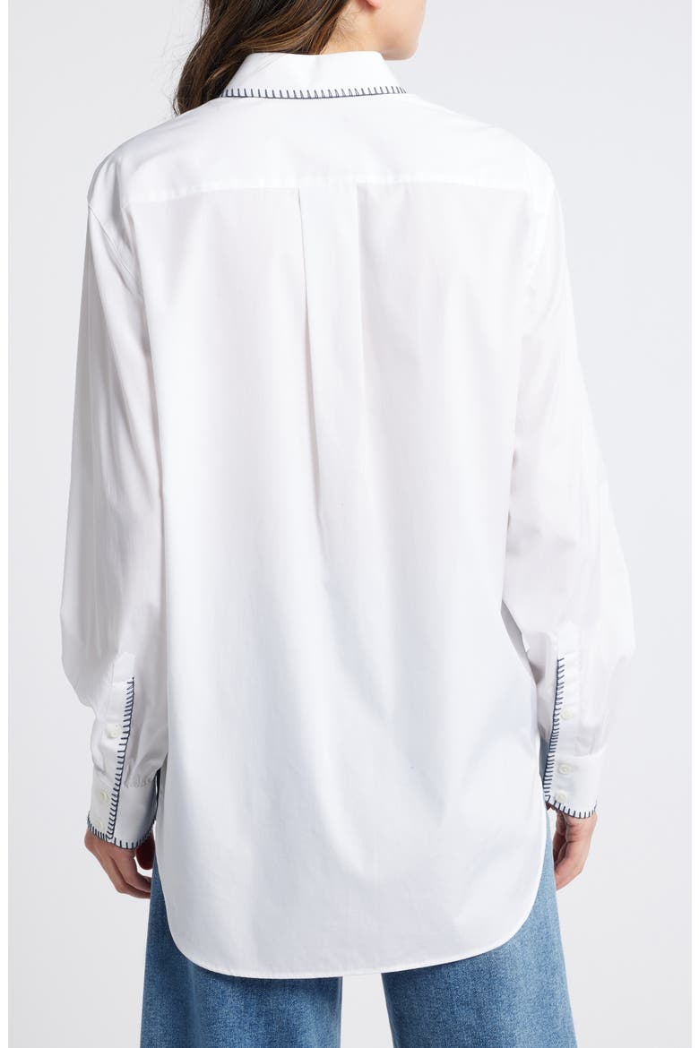 Maxine Blanket Stitch Cotton Button-Up Shirt, Alternate, color, WHITE