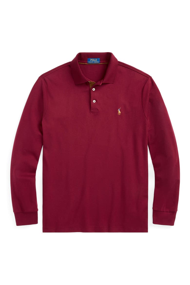 Long Sleeve Cotton Jersey Polo, Alternate, color, RED CARPET