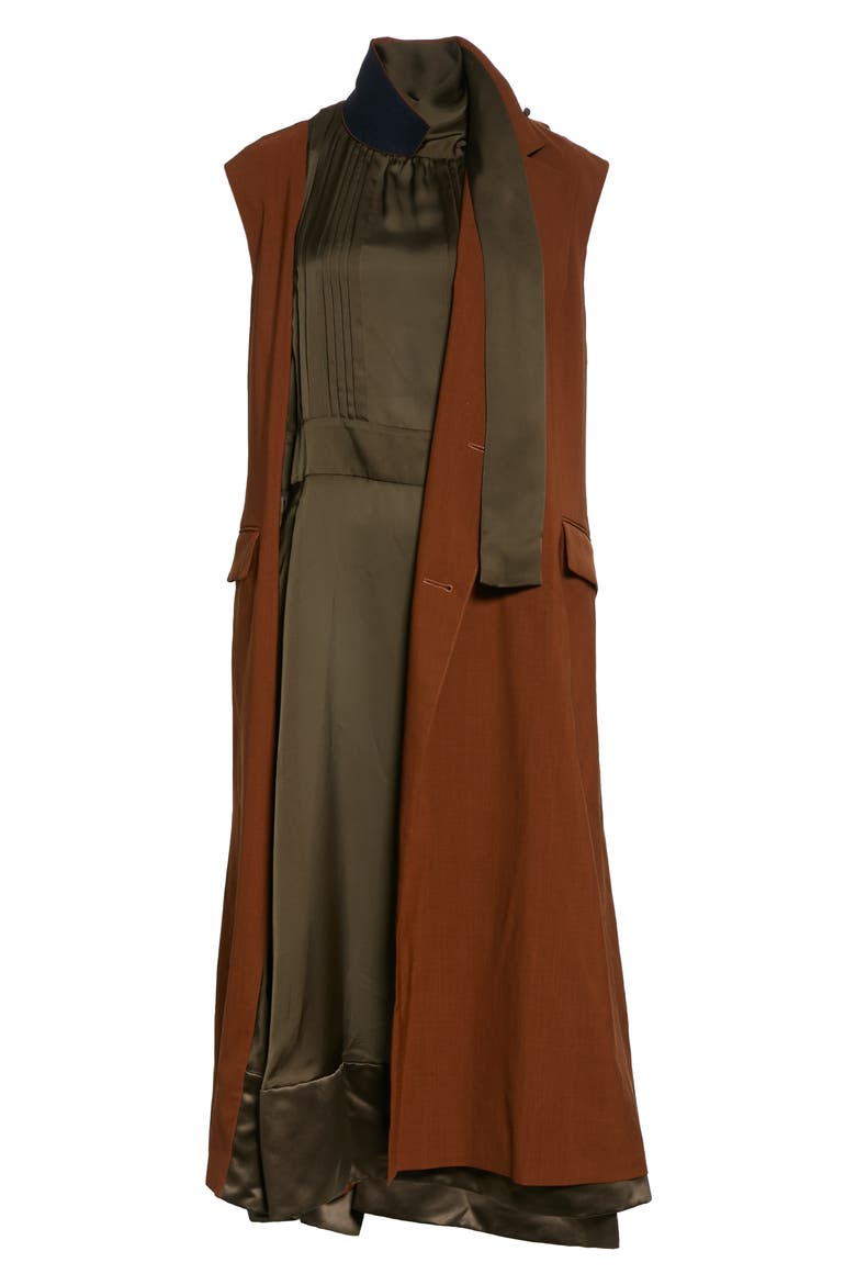 Mixed Media Midi Dress, Alternate, color, BROWN/ KHAKI