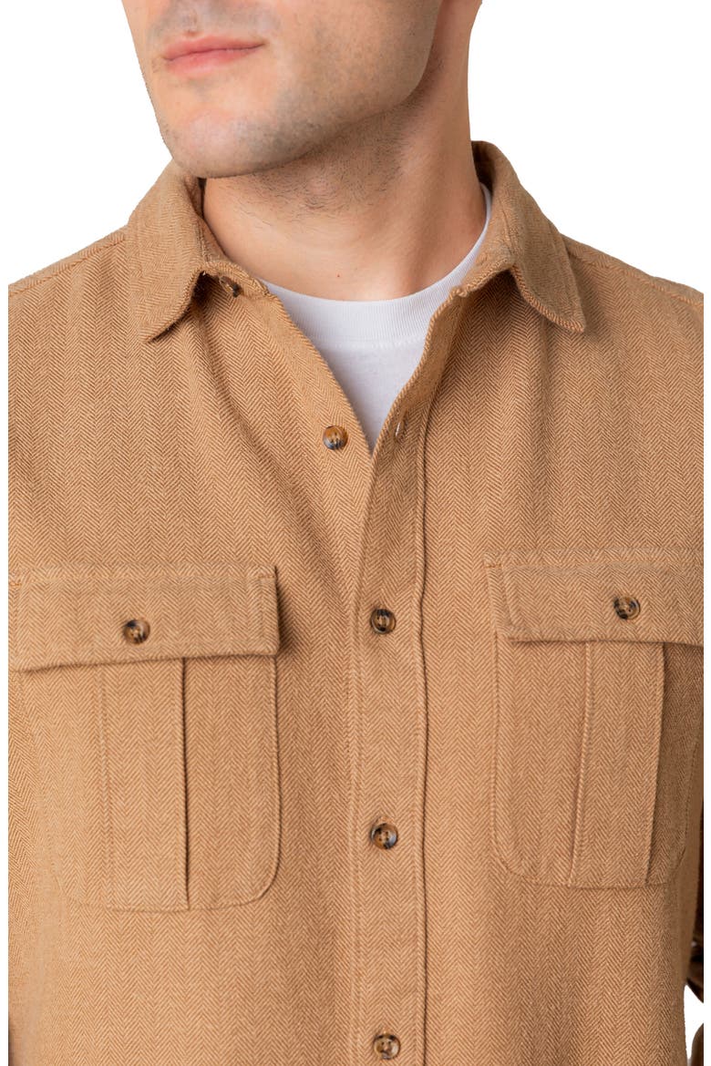 Organic Flannel Double Pocket Button Down Shirt, Alternate, color, Camel Herringbone