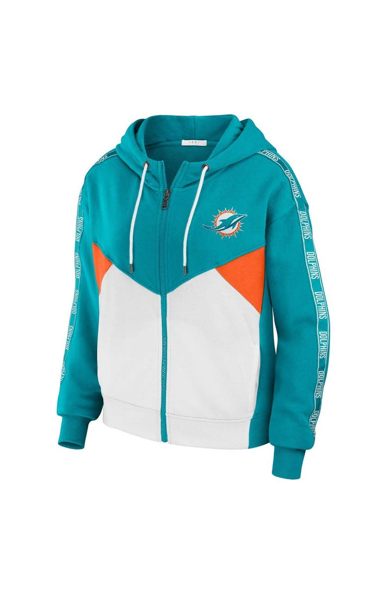 WEAR by Erin Andrews Women's WEAR by Erin Andrews Aqua/White Miami Dolphins Plus Size Color Block Full-Zip Hoodie, Alternate, color, 