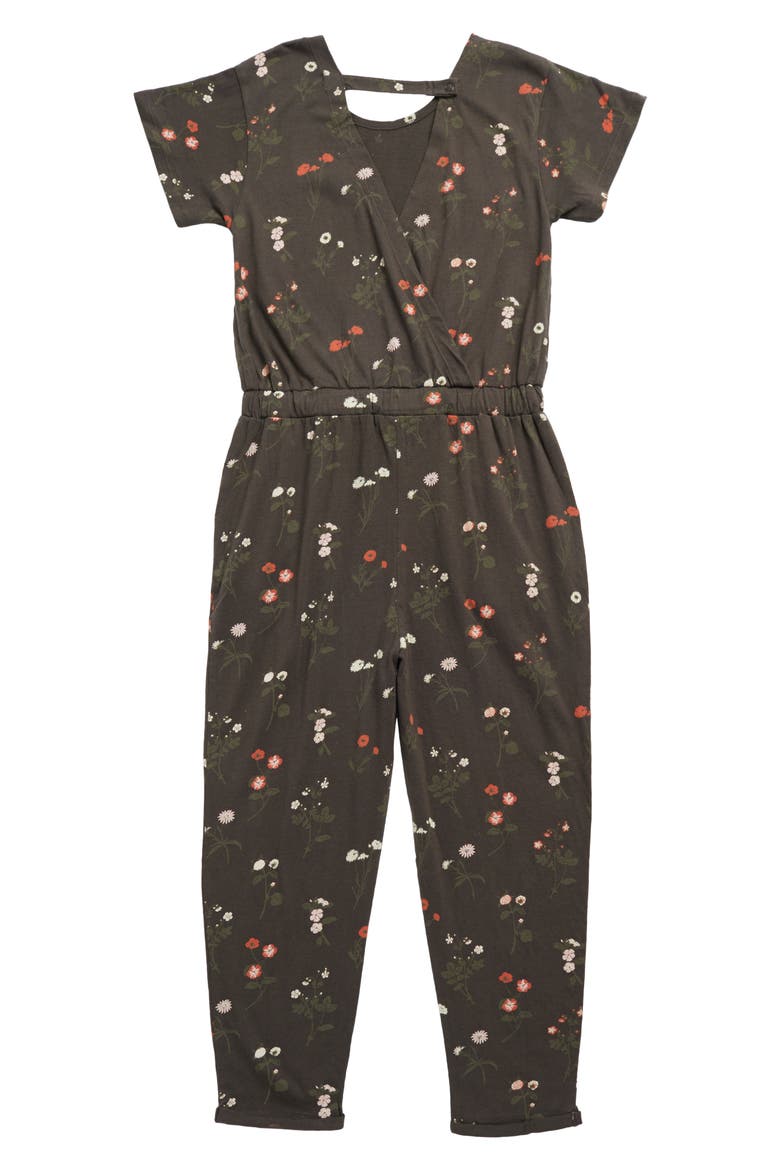 Kids' Cotton Jumpsuit, Alternate, color, BLACK RAVEN WILD FLOWER