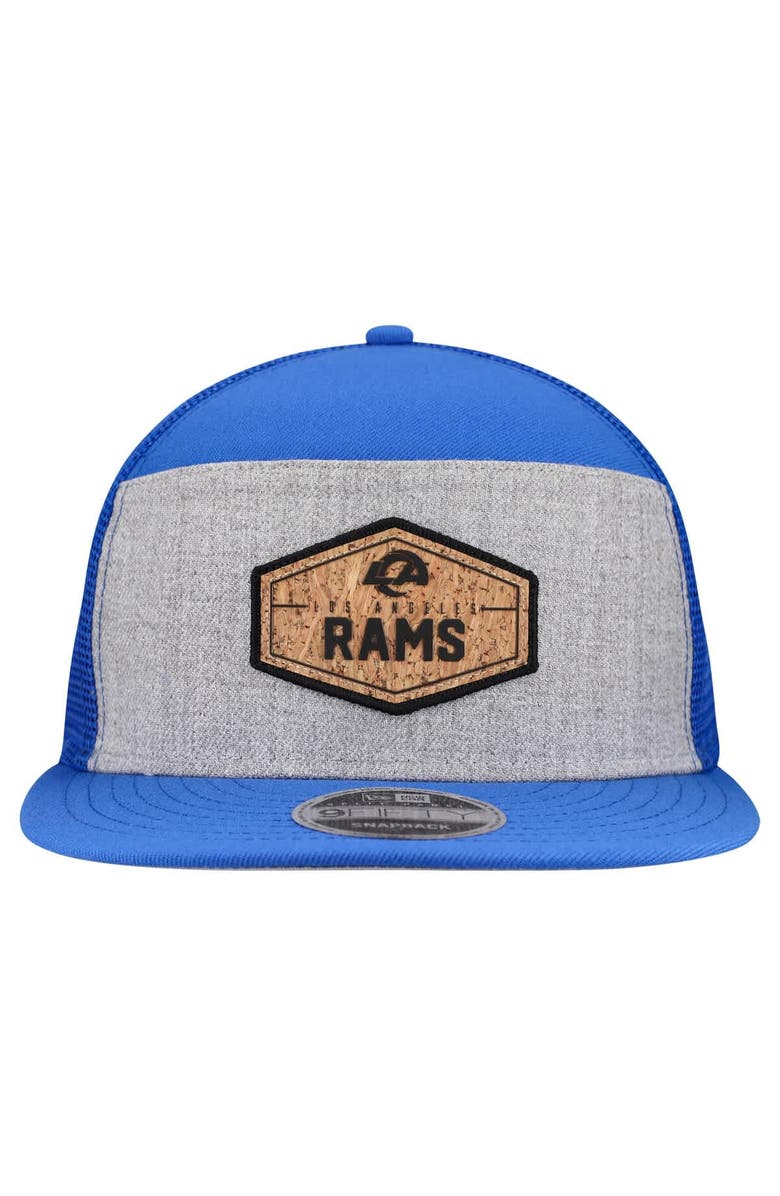 New Era Men's New Era  Gray/Royal Los Angeles Rams Cork Split Panel 9FIFTY Trucker Snapback Hat, Alternate, color, Gray