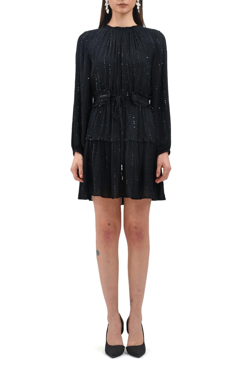 Starlight Long Sleeve Minidress, Main, color, BLACK