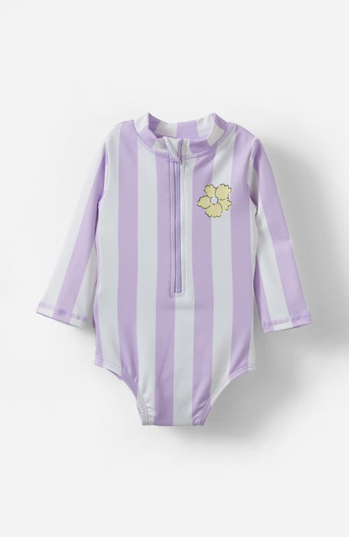 Shop Cotton On Kids Lucy Long Sleeve Ruffle Back Swimsuit In Vintage Lilac Bold Stripe
