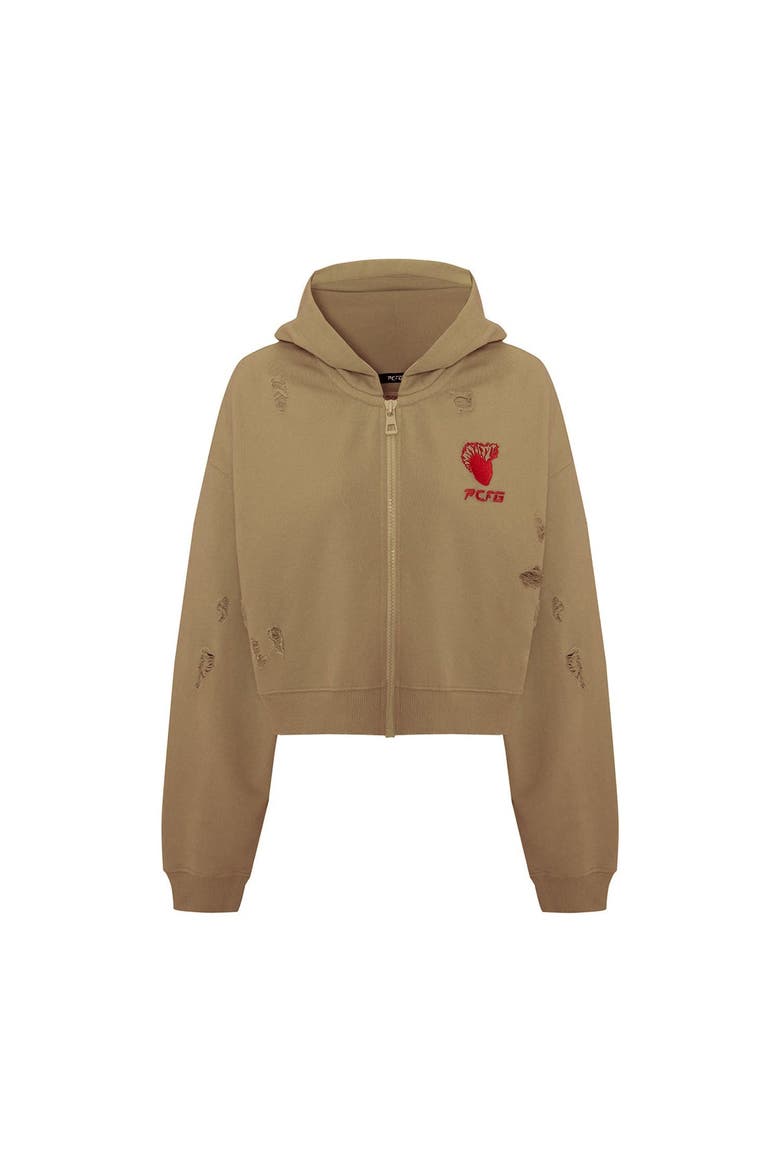 Cotton Destroyed Zip Up Hoodie, Main, color, COVERT GREEN