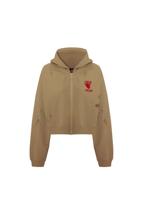 Cotton Destroyed Zip Up Hoodie