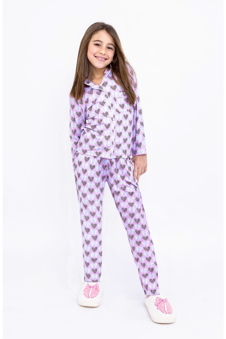 Printed Jersey Long Sleeve Pajama Pant Set, Main, color, Lavender