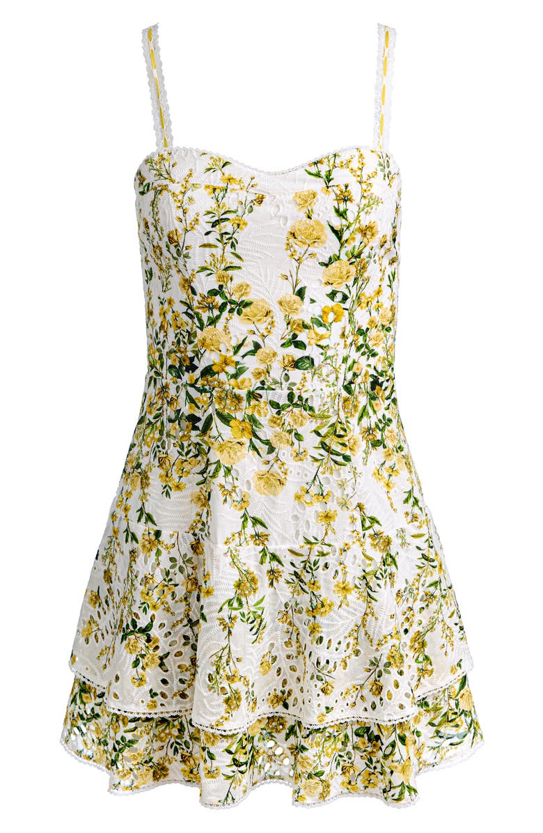 Alice + Olivia Meredith Floral Tiered Cotton Eyelet Minidress, Alternate, color, Fresh Air Butter