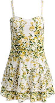 Alice + Olivia Meredith Floral Tiered Cotton Eyelet Minidress