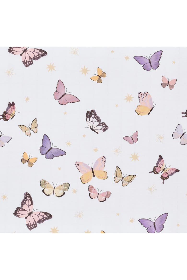 Butterfly Dreams Breathable 100% Cotton Fitted Baby Crib Sheet, Alternate, color, White Multi