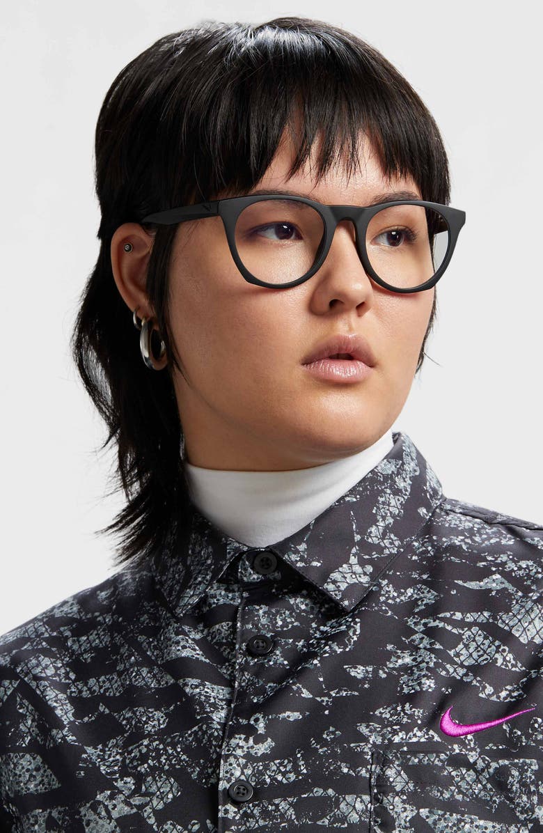 Nike Essential Horizon 51mm Round Blue Light Blocking Glasses, Alternate, color, Matte Black/ Blue Light