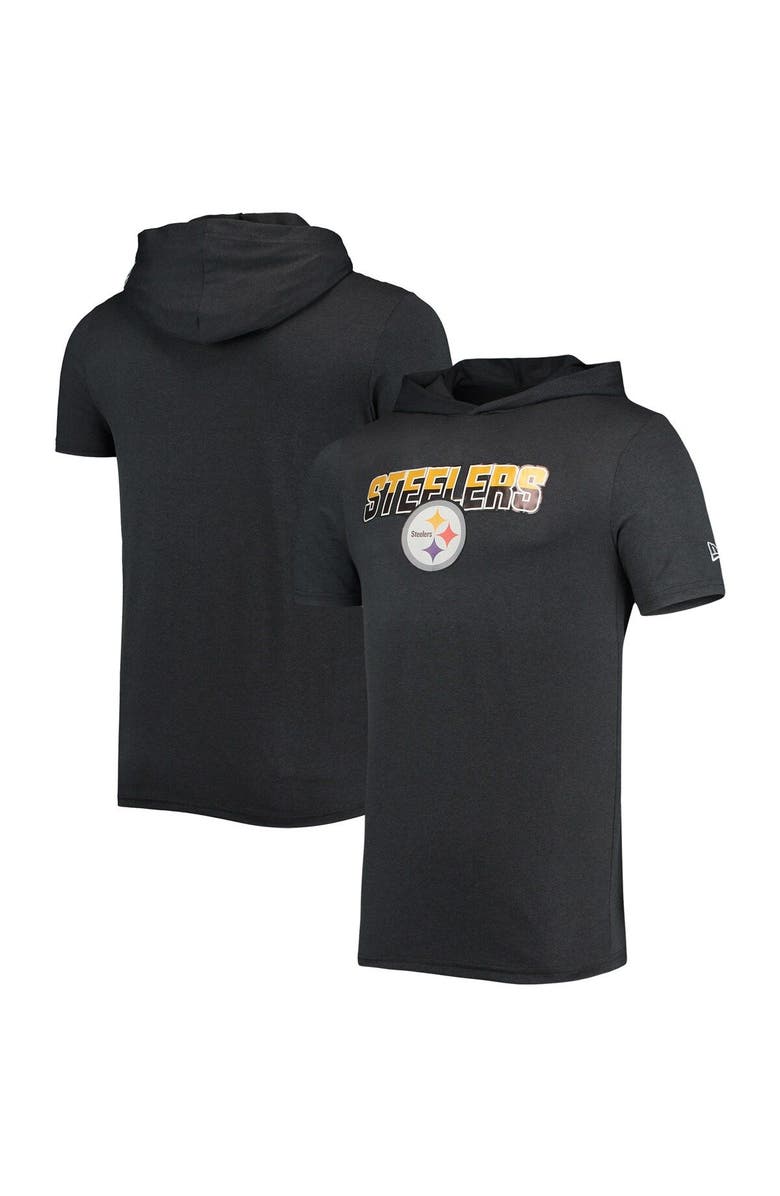 New Era Men's New Era Heathered Black Pittsburgh Steelers Team Brushed Hoodie T-Shirt, Main, color,
