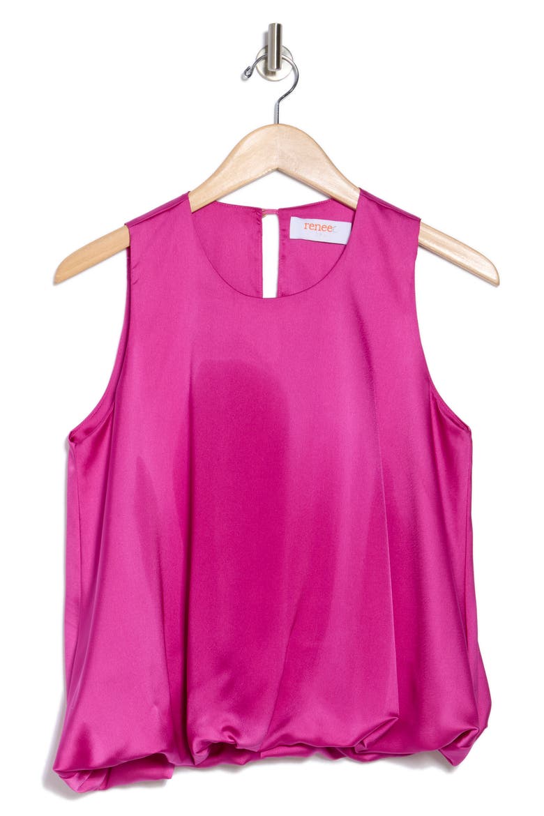 Bubble Hem Satin Top, Alternate, color, DARK FUCHSIA