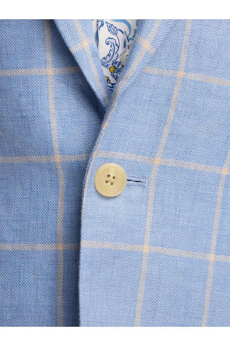 Linen Blend Windowpane Single Breasted Notch Lapel Sport Coat, Alternate, color, Blue/Yellow