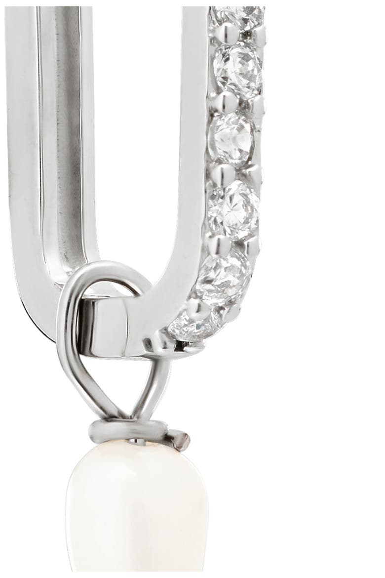 Cubic Zirconia & Faux Pearl Drop Hoop Earrings, Alternate, color, SILVER