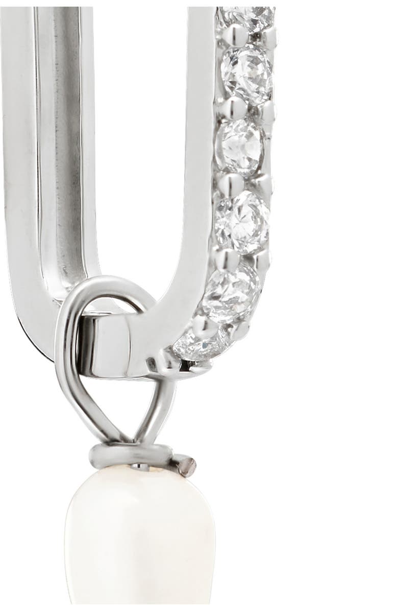 ATHRA LUXE Cubic Zirconia & Faux Pearl Drop Hoop Earrings, Alternate, color, Silver