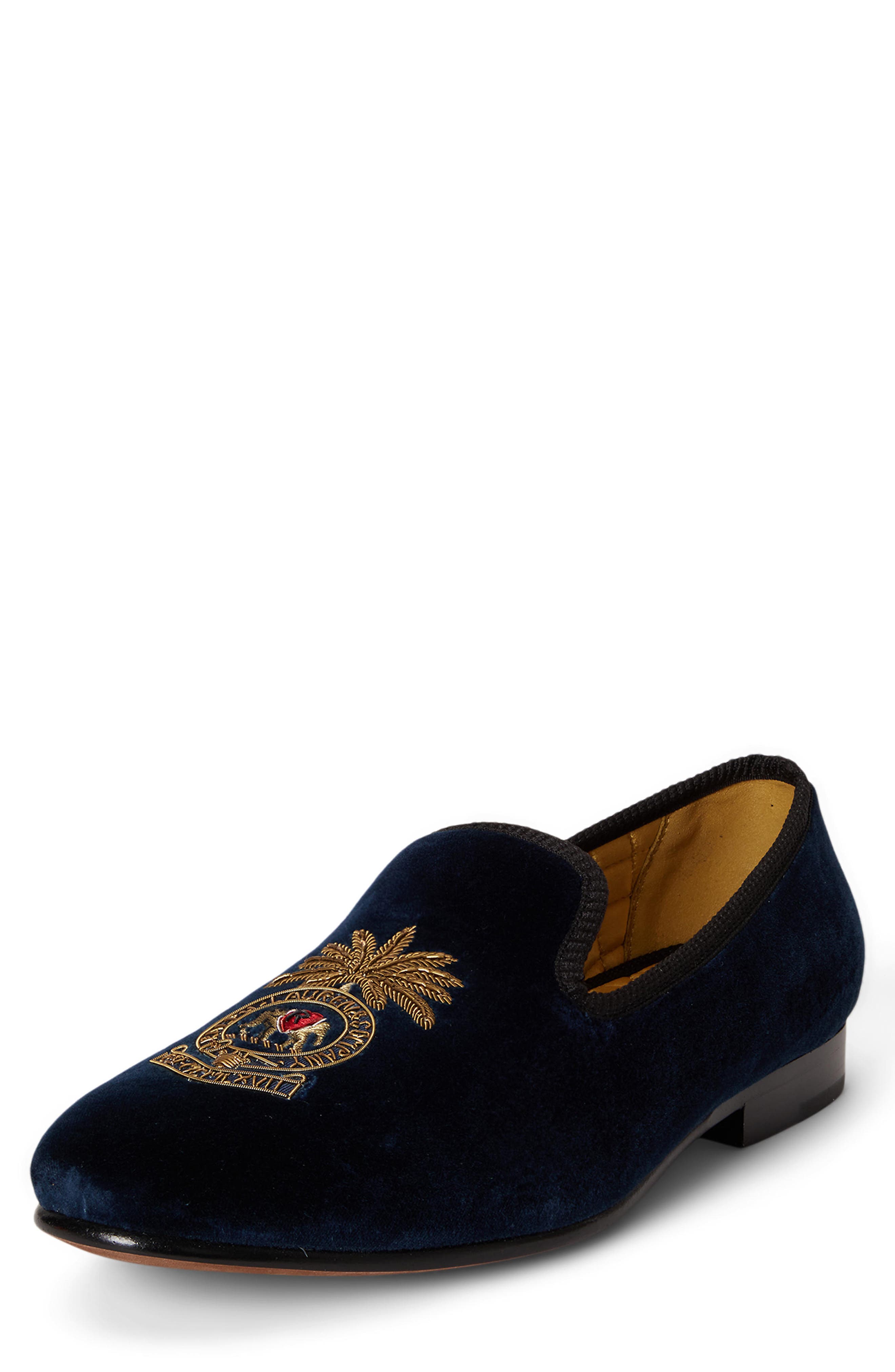 Ralph Lauren Paxton Crest Velvet Loafer, Main, color, Navy