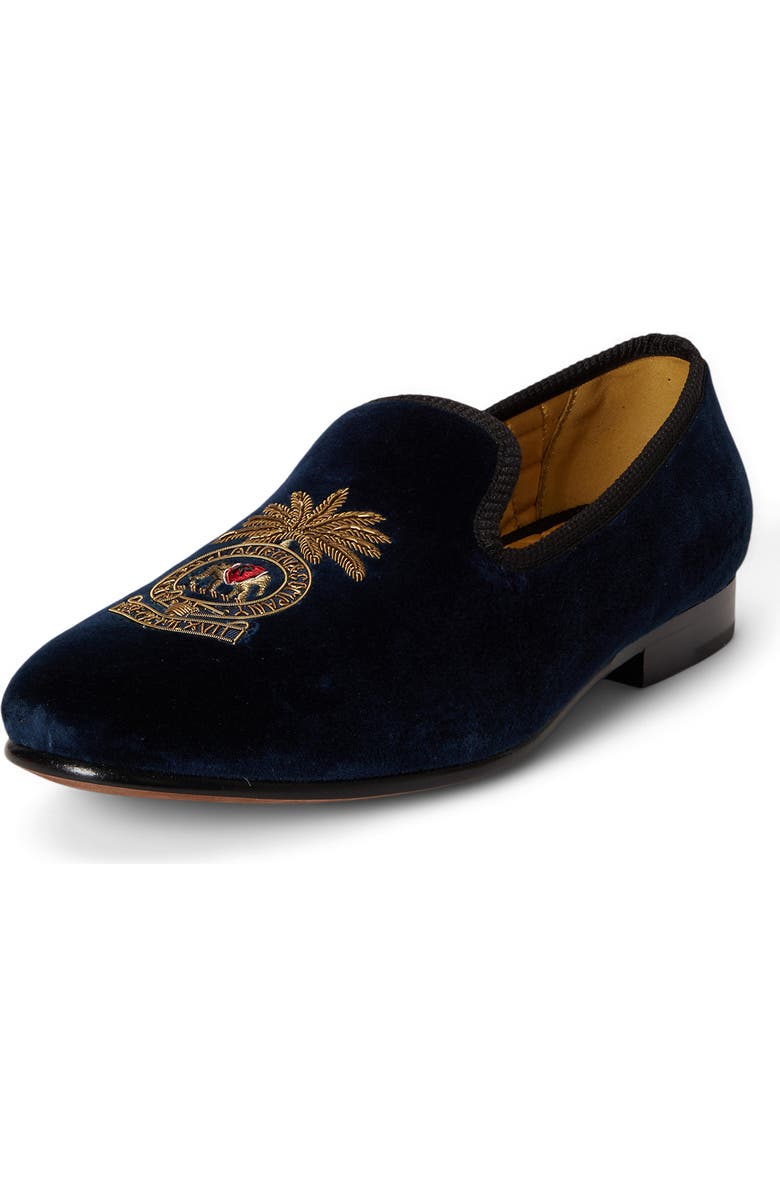 Ralph Lauren Paxton Crest Velvet Loafer, Main, color, Navy