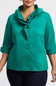 Foxcroft Edith Ruffle Button-Up Shirt