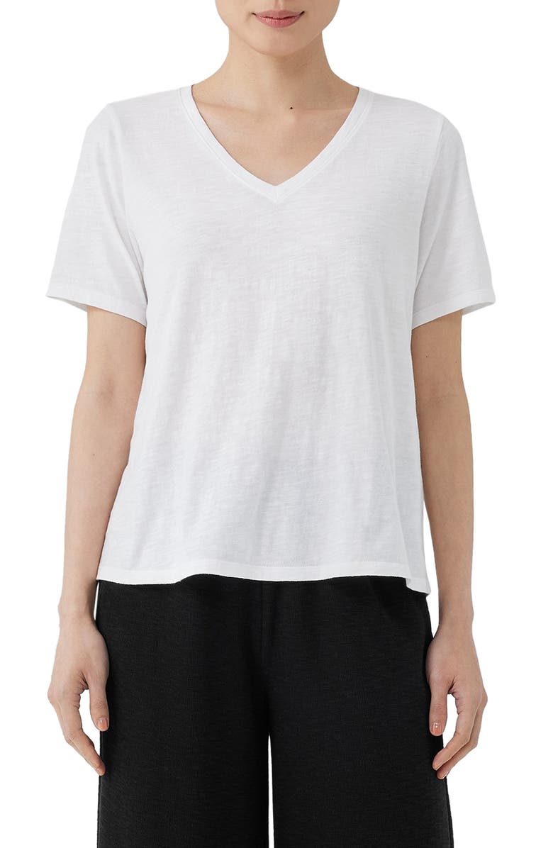 Eileen Fisher Easy V-Neck Slub T-Shirt, Main, color, White