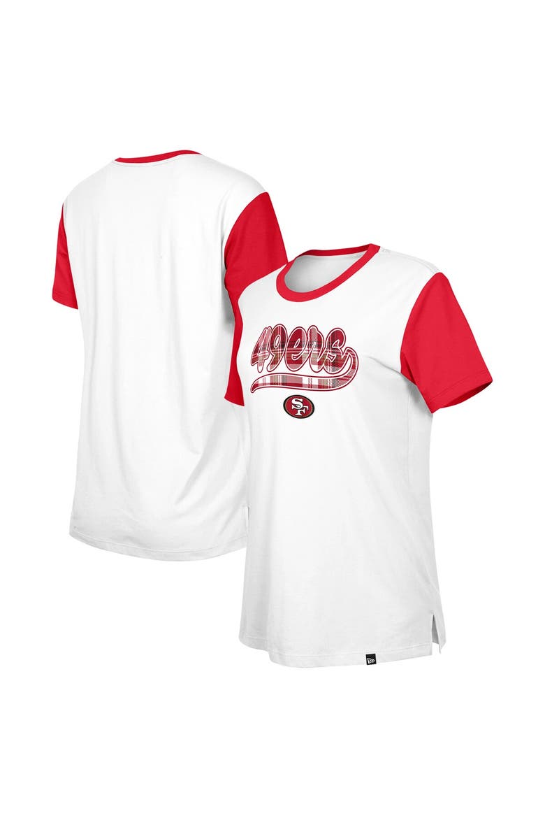 Women's New Era White/Scarlet San Francisco 49ers 3rd Down T-Shirt, Main, color, White