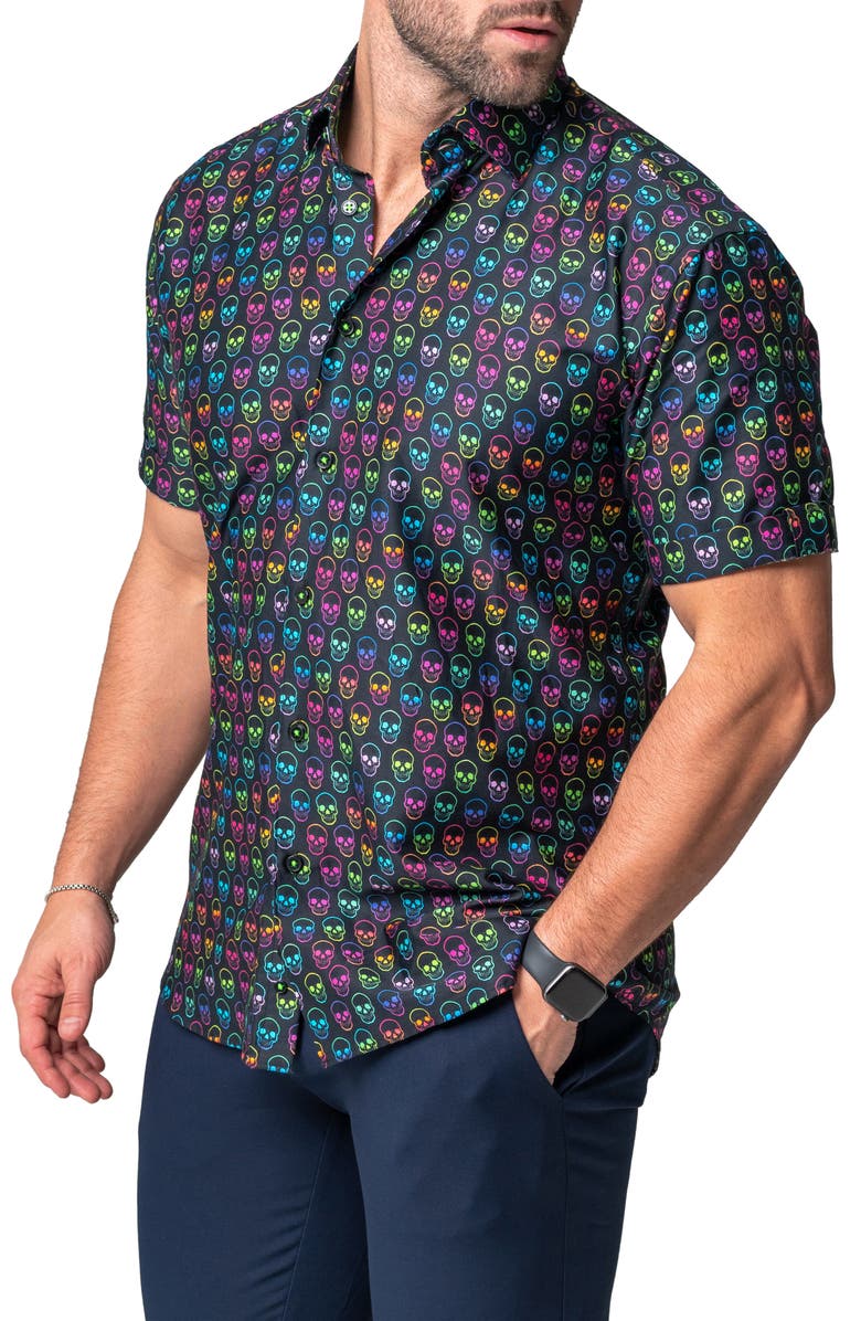 Maceoo Galileo Skull Regular Fit Short Sleeve Button-Up Shirt, Alternate, color, 